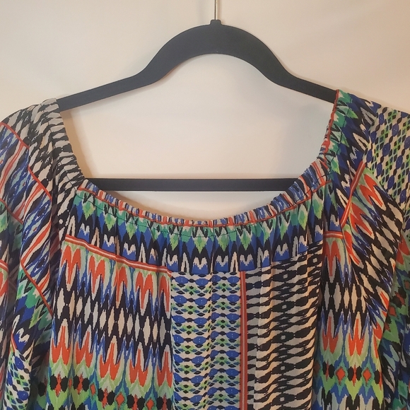 New Directions Sz XL geo print off-the-shoulder gypsy sleeve midi dress - Picture 4 of 8